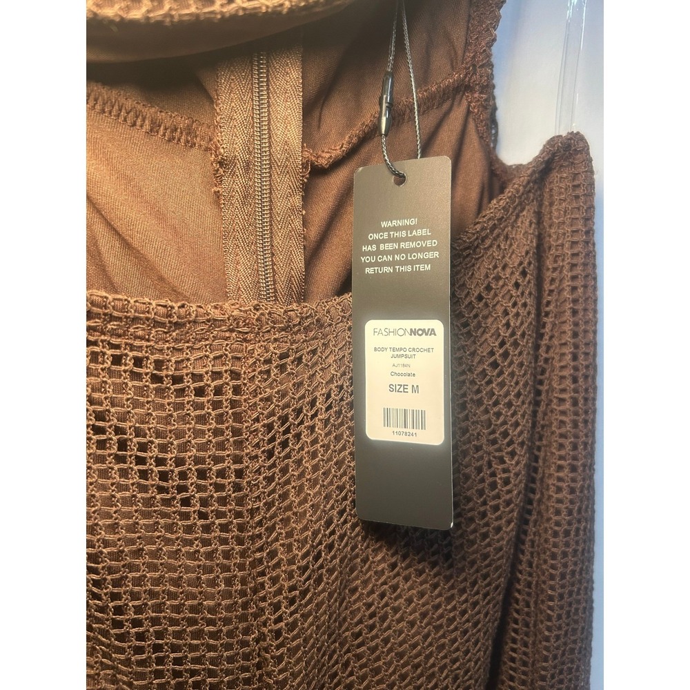 Jumpsuit Crochet Brown One Shoulder Cutout Sz M Fashion Nova - Picture 4 of 6